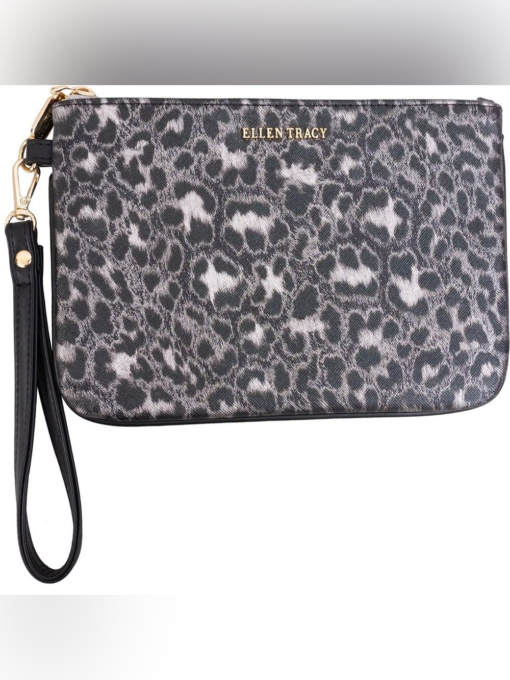 Ellen Tracy Metallic Leopard Print Wristlet Clutch
